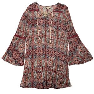 Ethereal Women Tunic Top M Bell Sleeve Crinkle Pleat Boho Festival Ren Fair